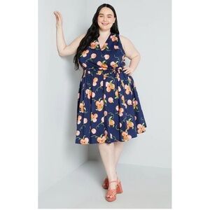 NWT Modcloth Faux Wrap Midi Sweet Navy Peaches 0